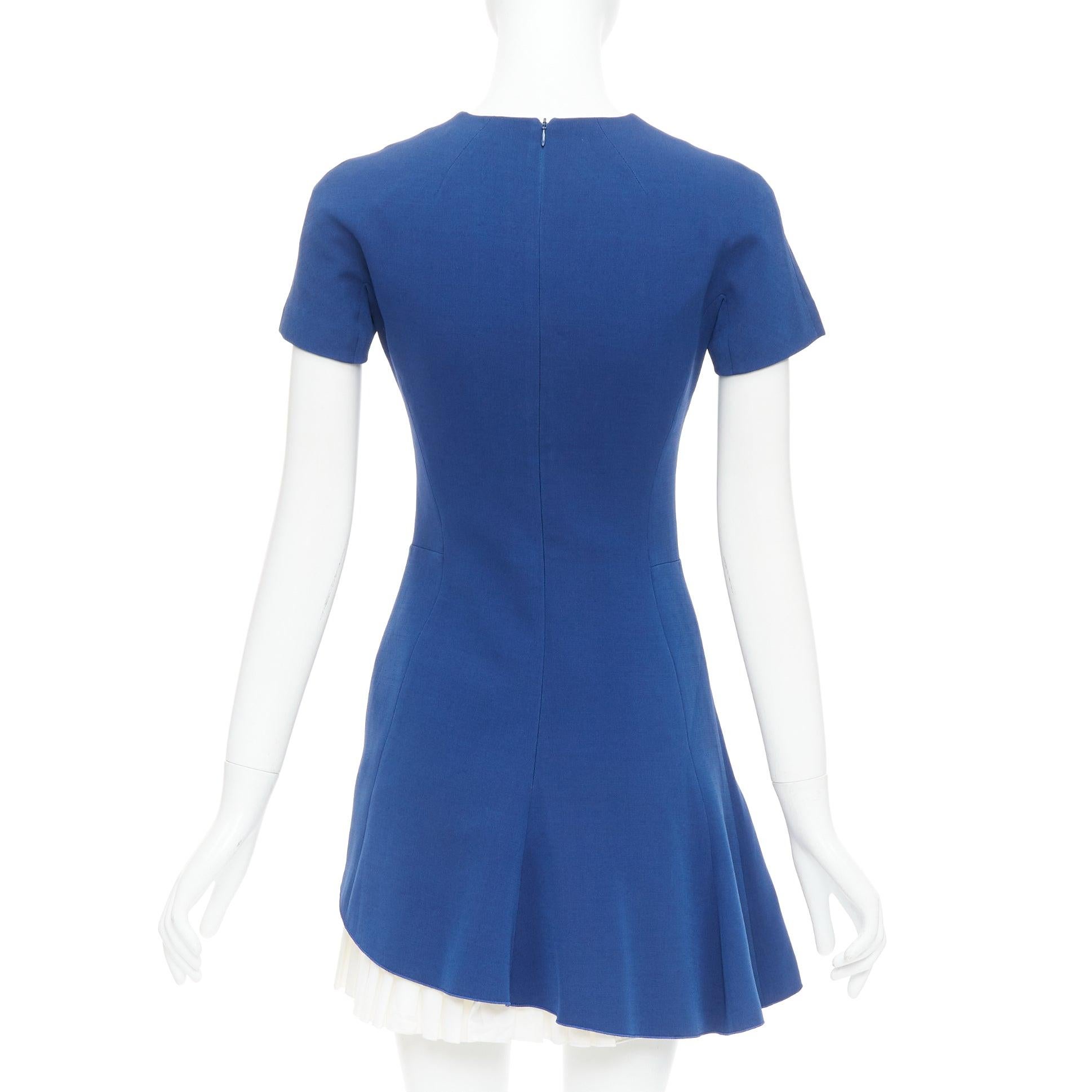 Women's VICTORIA BECKHAM 2014 blue white wool silk pleated hem shift dress UK8 S