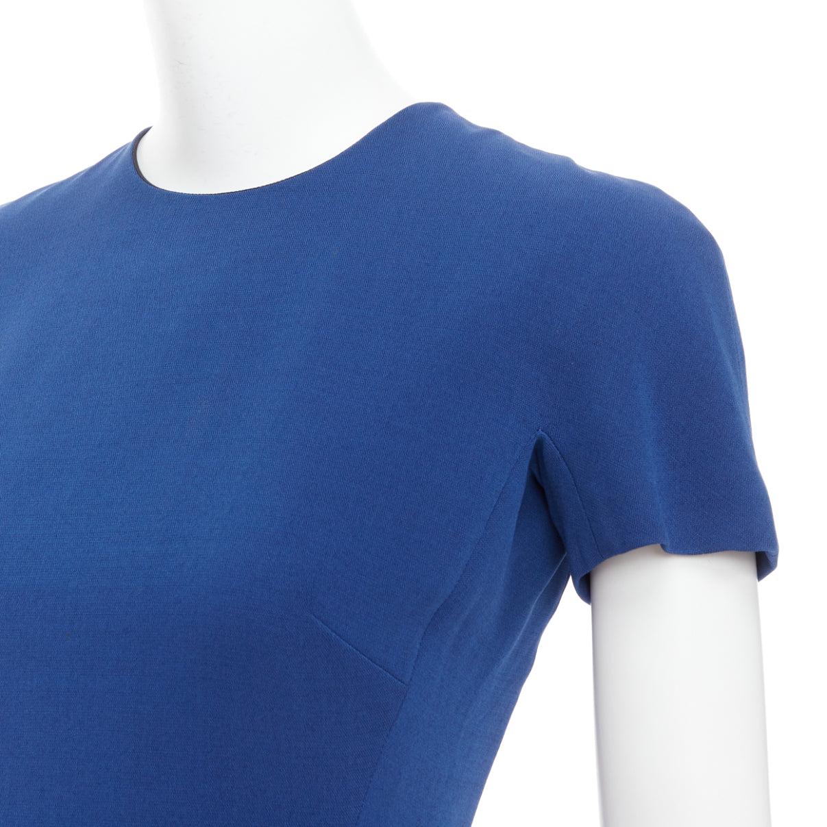 VICTORIA BECKHAM 2014 blue white wool silk pleated hem shift dress UK8 S 2