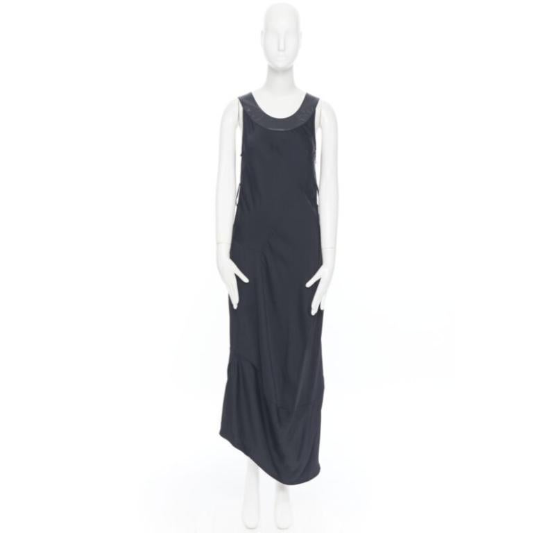 VICTORIA BECKHAM 2018 Pasarela negro satén cuero cuello cinturón vestido UK12 L en venta 6