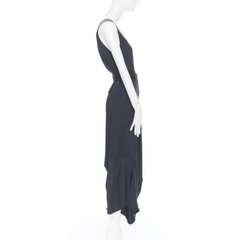VICTORIA BECKHAM 2018 Runway black satin leather collar belted dress UK8 S In New Condition For Sale In Hong Kong, NT