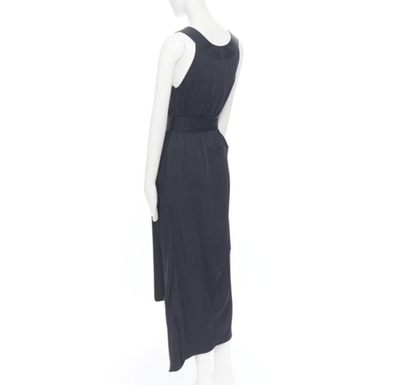 VICTORIA BECKHAM 2018 Runway black satin leather collar belted dress UK8 S For Sale 1