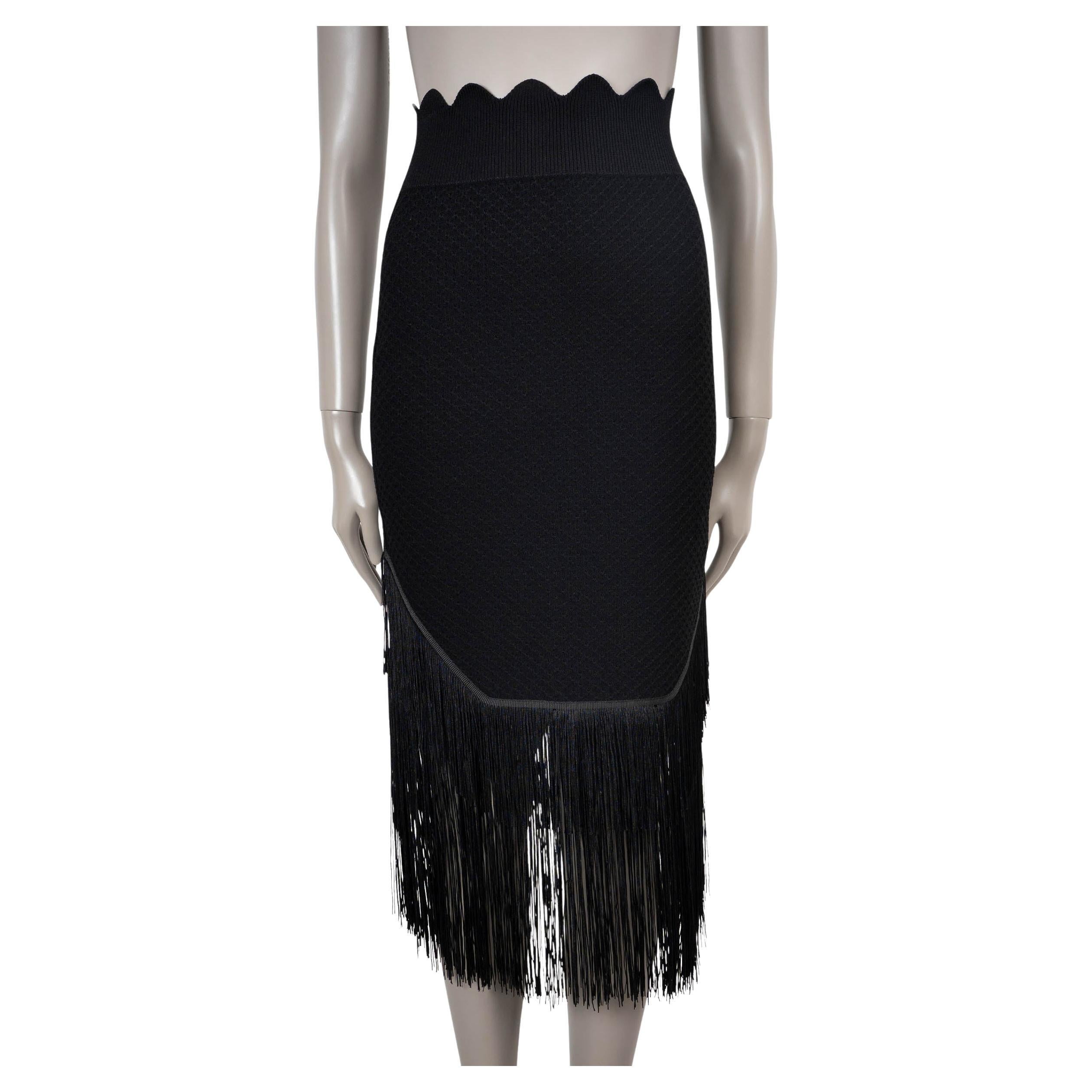 VICTORIA BECKHAM black 2023 FRINGED JACQUARD MIDI Skirt S