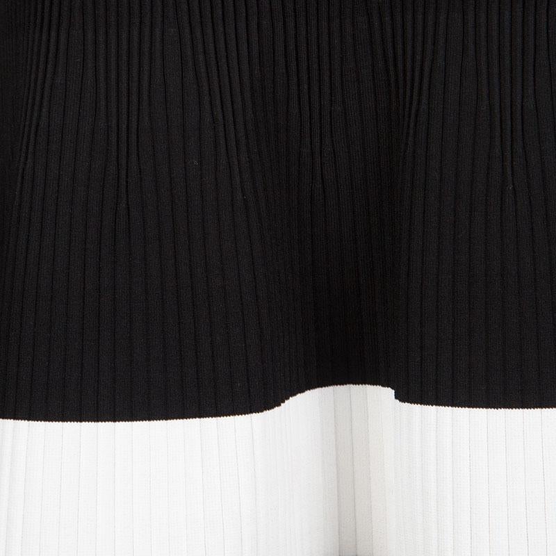 Women's Victoria Beckham Black Contrast Stripe Detail Rib Knit Fluted Midi Skirt S