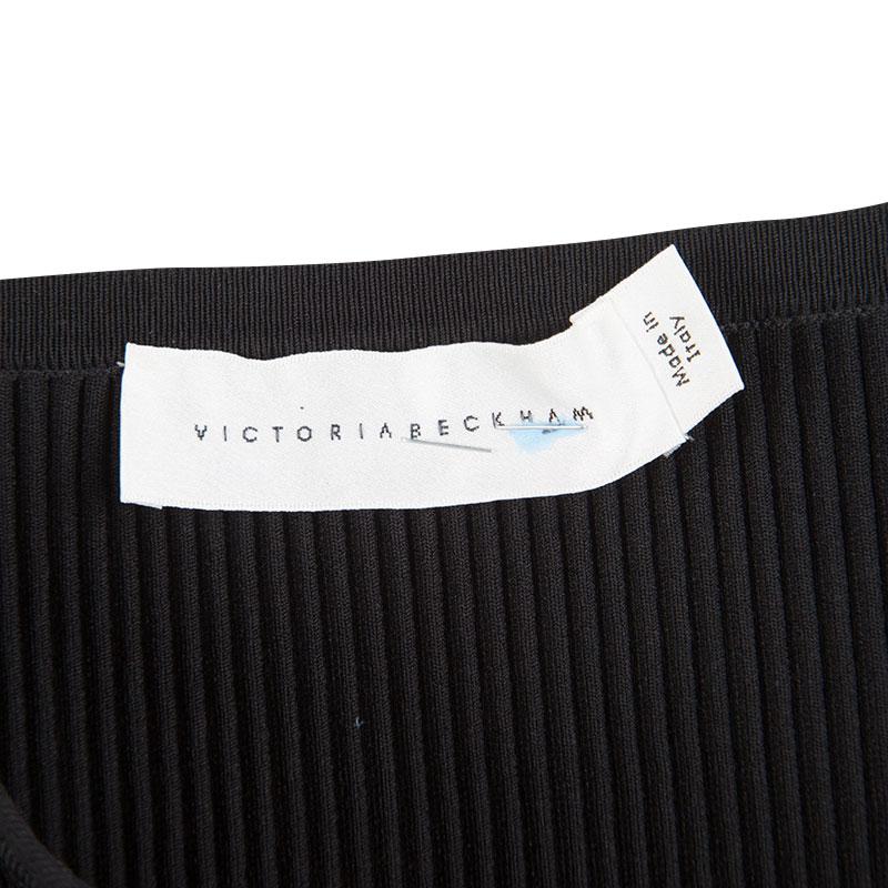 Victoria Beckham Black Contrast Stripe Detail Rib Knit Fluted Midi Skirt S 1
