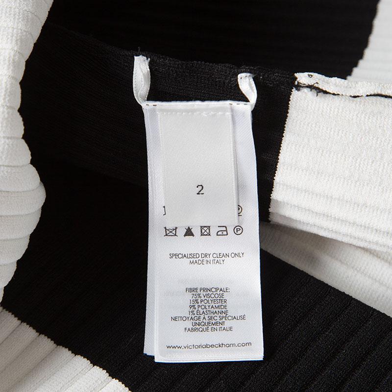 Victoria Beckham Black Contrast Stripe Detail Rib Knit Fluted Midi Skirt S 2