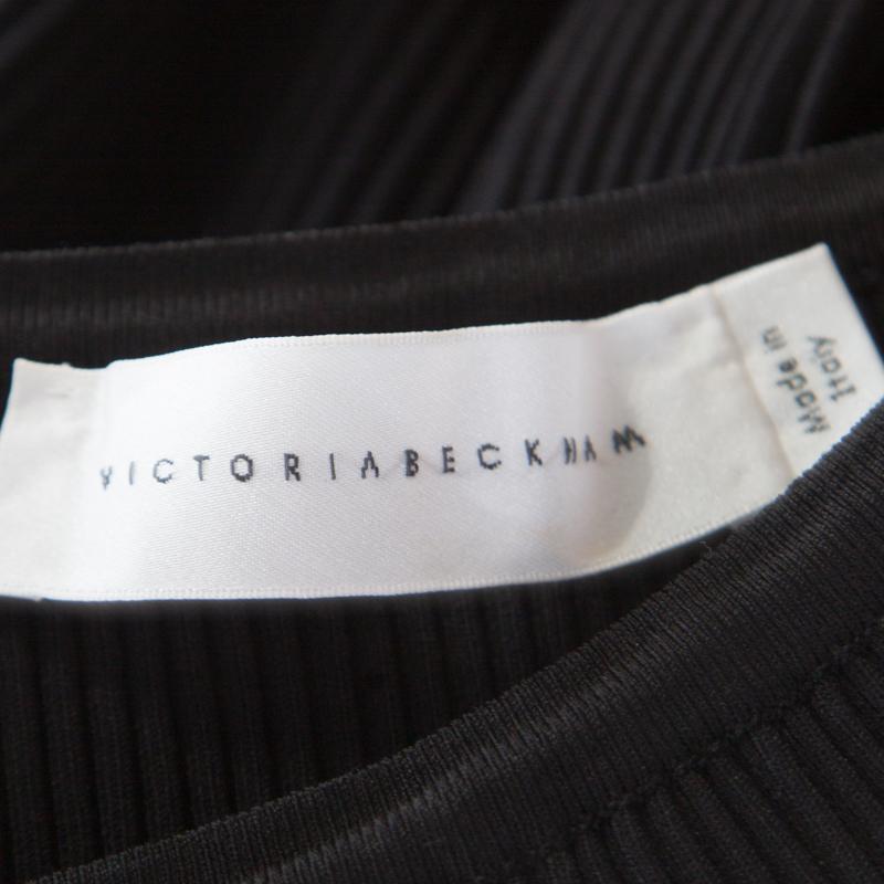 Victoria Beckham Black Contrast Stripe Detail Rib Knit Fluted Midi Skirt S In Good Condition In Dubai, Al Qouz 2