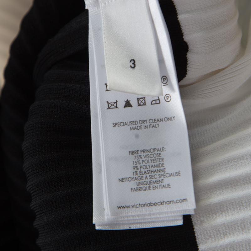 Victoria Beckham Black Contrast Stripe Detail Rib Knit Fluted Midi Skirt S 3