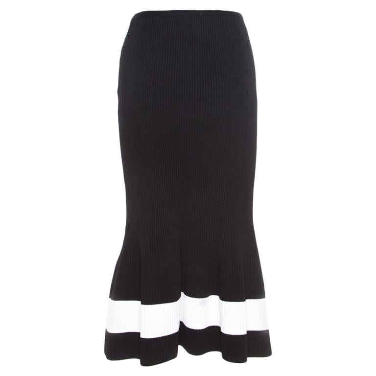 Victoria Beckham Black Contrast Stripe Detail Rib Knit Fluted Midi Skirt S