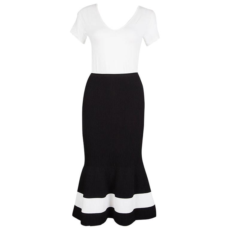 Victoria Beckham Black Contrast Stripe Detail Rib Knit Fluted Midi Skirt S