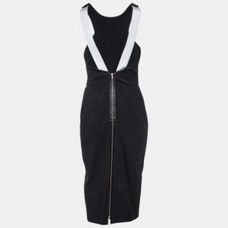 Victoria Beckham Black Crepe Contrast Strap Detail Sleeveless Dress L In Good Condition For Sale In Dubai, Al Qouz 2