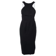 Victoria Beckham Schwarzes ärmelloses Kleid aus Krepp mit kontrastierendem Riemen und Kontrastriemen L