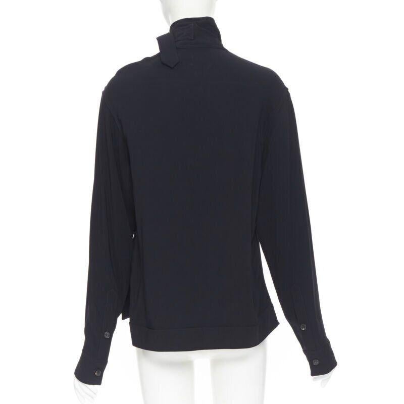 VICTORIA BECKHAM black crepe flap breast pocket strapped collar blouse top UK8 M For Sale 1