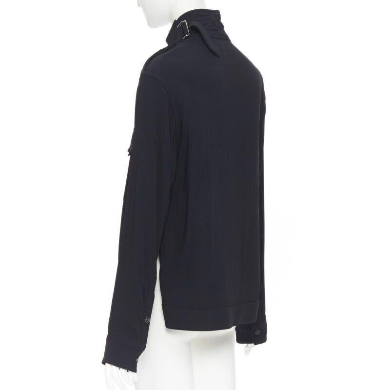 VICTORIA BECKHAM black crepe flap breast pocket strapped collar blouse top UK8 M For Sale 2