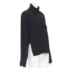 VICTORIA BECKHAM black crepe flap breast pocket strapped collar blouse top UK8 M