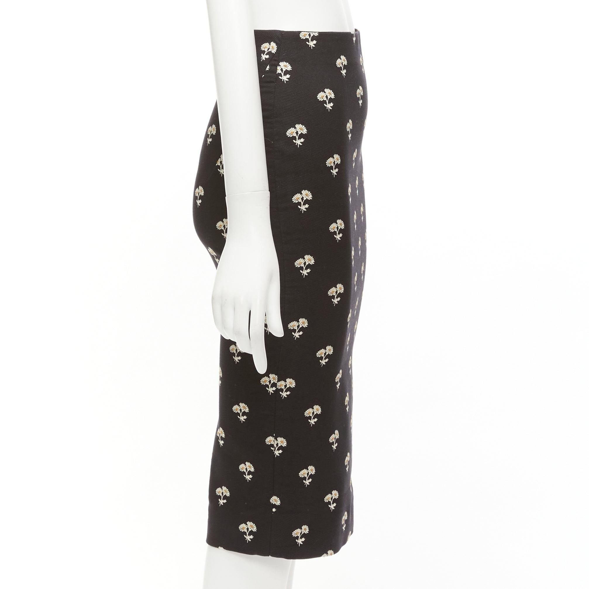 Women's VICTORIA BECKHAM black daisy floral brocade twill two way zip pencil skirt UK8 S