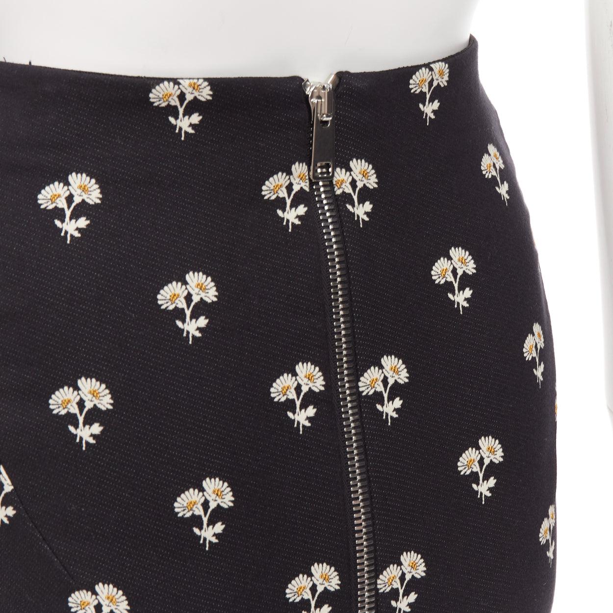 VICTORIA BECKHAM black daisy floral brocade twill two way zip pencil skirt UK8 S For Sale 3