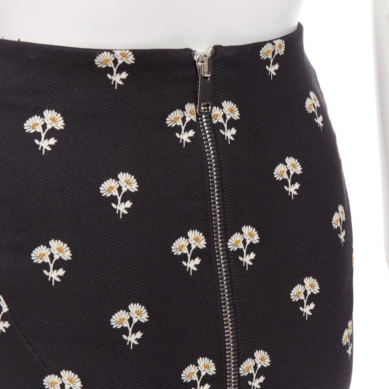 VICTORIA BECKHAM black daisy floral brocade twill two way zip pencil skirt UK8 S 3