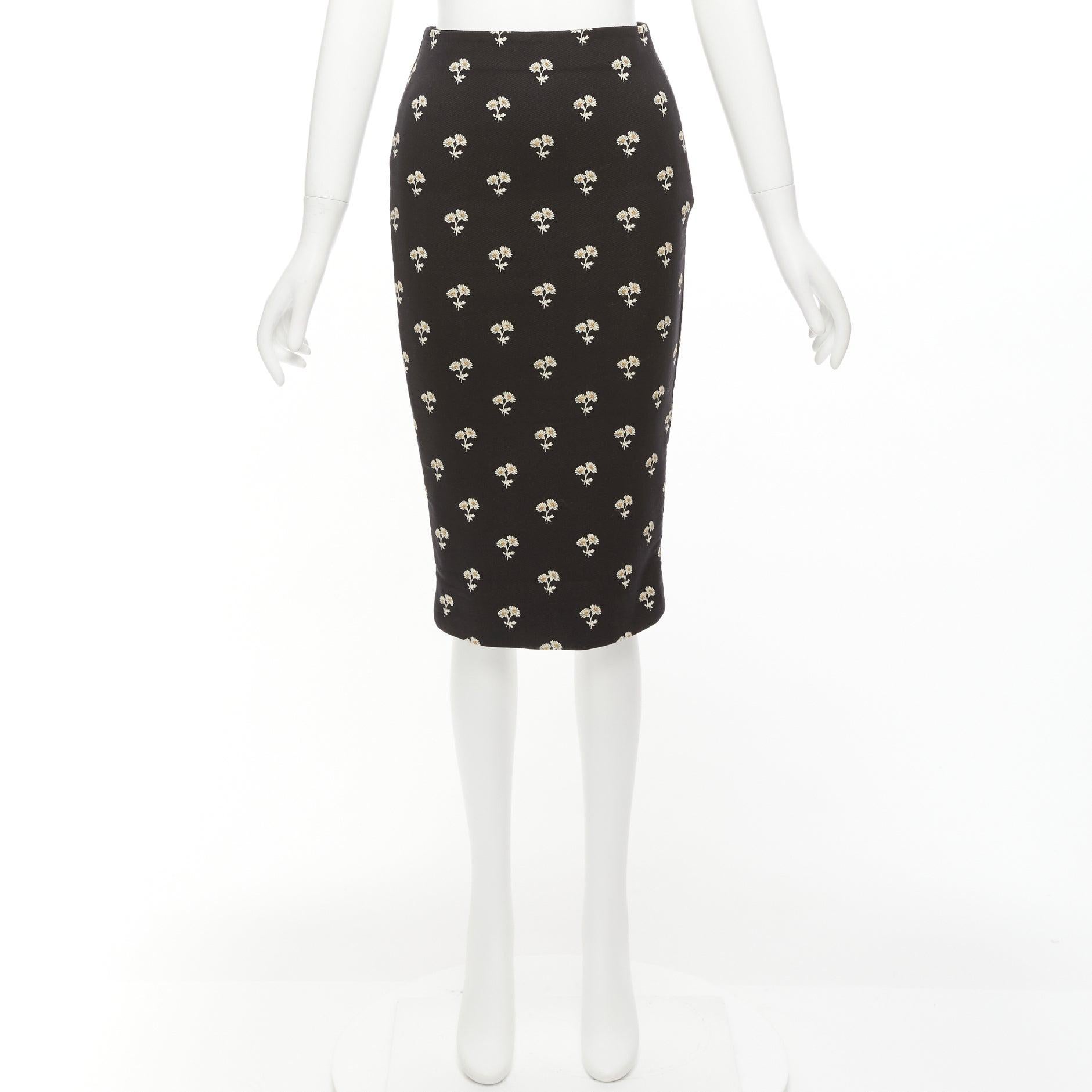 VICTORIA BECKHAM black daisy floral brocade twill two way zip pencil skirt UK8 S 5