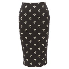 VICTORIA BECKHAM black daisy floral brocade twill two way zip pencil skirt UK8 S