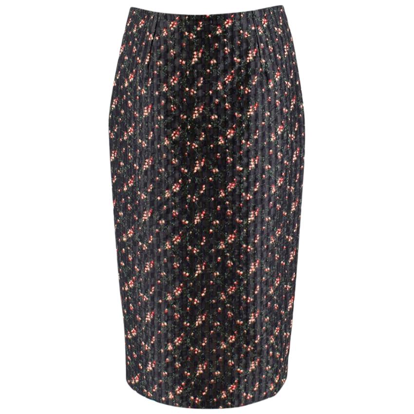 Victoria Beckham Black Floral Jacquard Pencil Skirt - Size US6