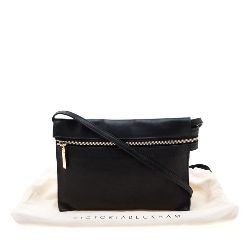Victoria Beckham Black Leather Front Zip Crossbody Bag 6