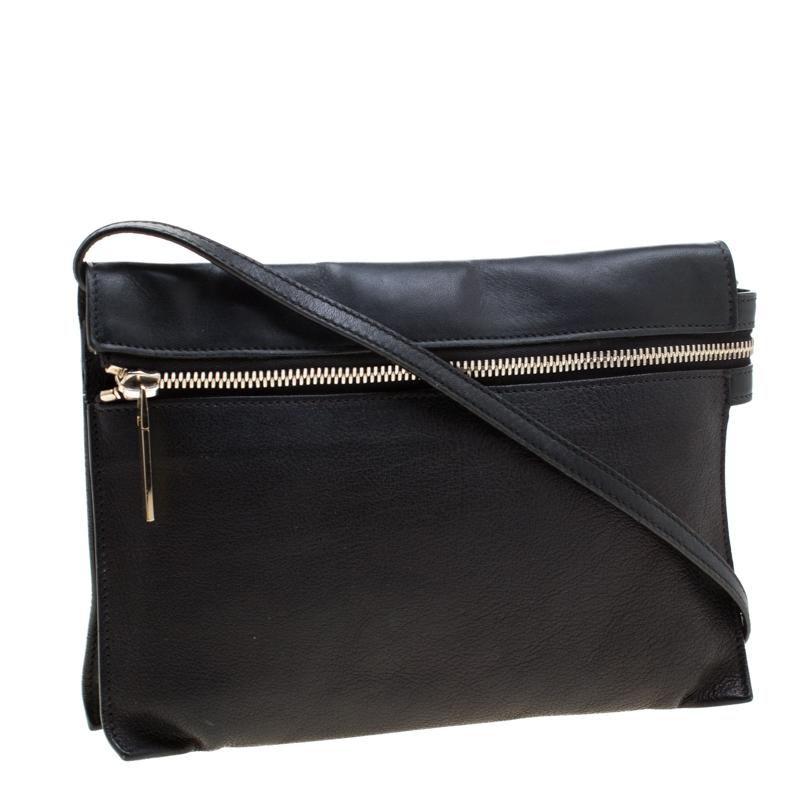 Women's Victoria Beckham Black Leather Front Zip Crossbody Bag