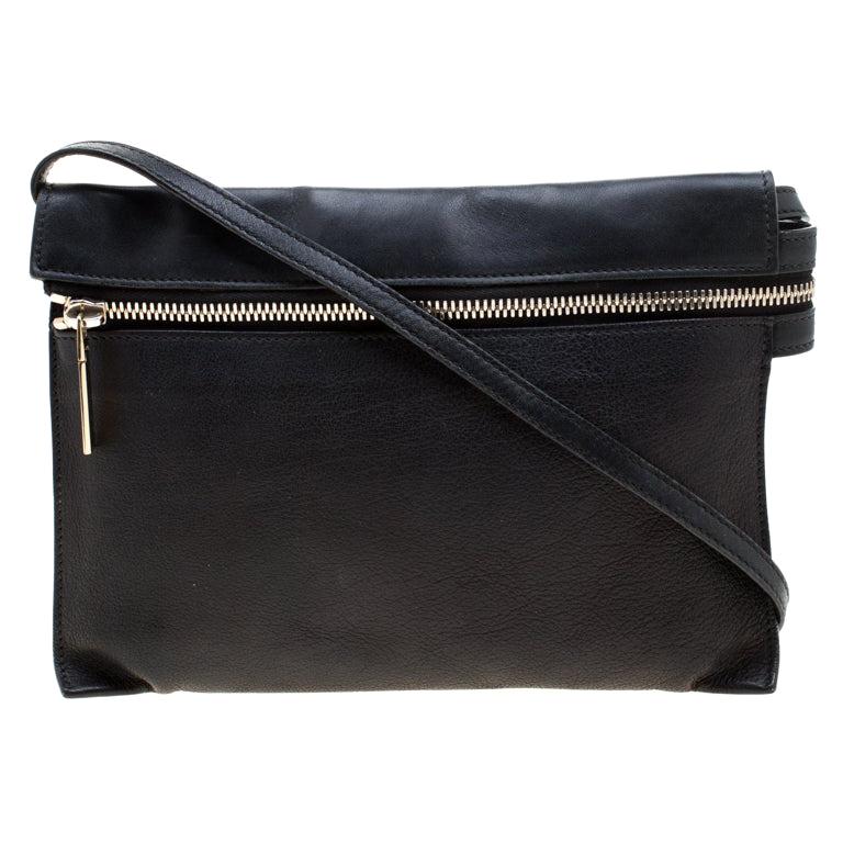 Victoria Beckham Black Leather Front Zip Crossbody Bag