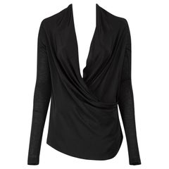 Victoria Beckham Black Long Sleeve Draped Top Size S