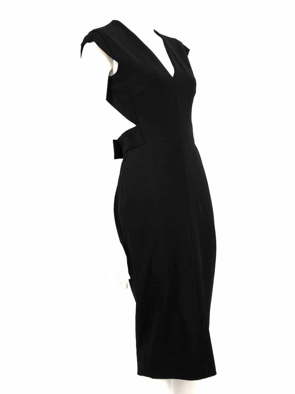 CONDITION is Very good. Hardly any visible wear to dress is evident on this used Victoria Beckham designer resale item.
 
 
 
 Details
 
 
 Black
 
 Viscose
 
 Midi bodycon dress
 
 V neckline
 
 Open back
 
 Back zip closure with buttons
 
 
 
 
 
