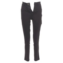 VICTORIA BECKHAM – schwarze Hose aus einer Polyamid-Mischung mit hoher Taille, marineblau mit goldenen Knöpfen, Größe UK6