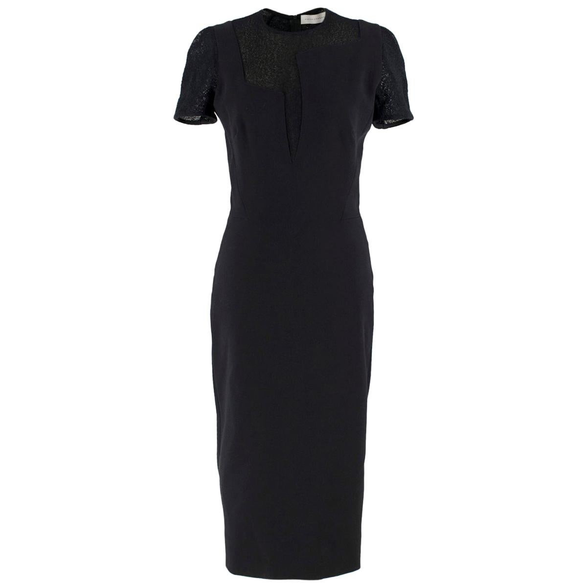 Victoria Beckham Black Sheer Panelled Fitted Midi Dress - Size US 6 For Sale