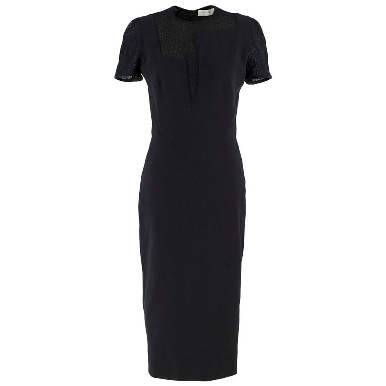 Victoria Beckham Black Sheer Panelled Fitted Midi Dress - Size US 6 For ...