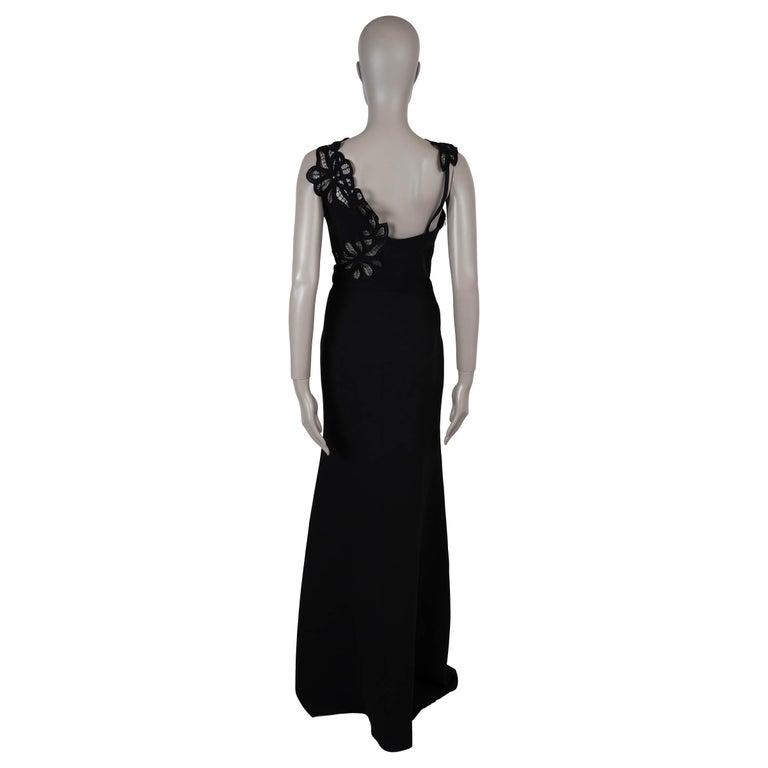 VICTORIA BECKHAM black silk and wool 2016 LACE DETAILED GOWN Dress 10 S For  Sale at 1stDibs