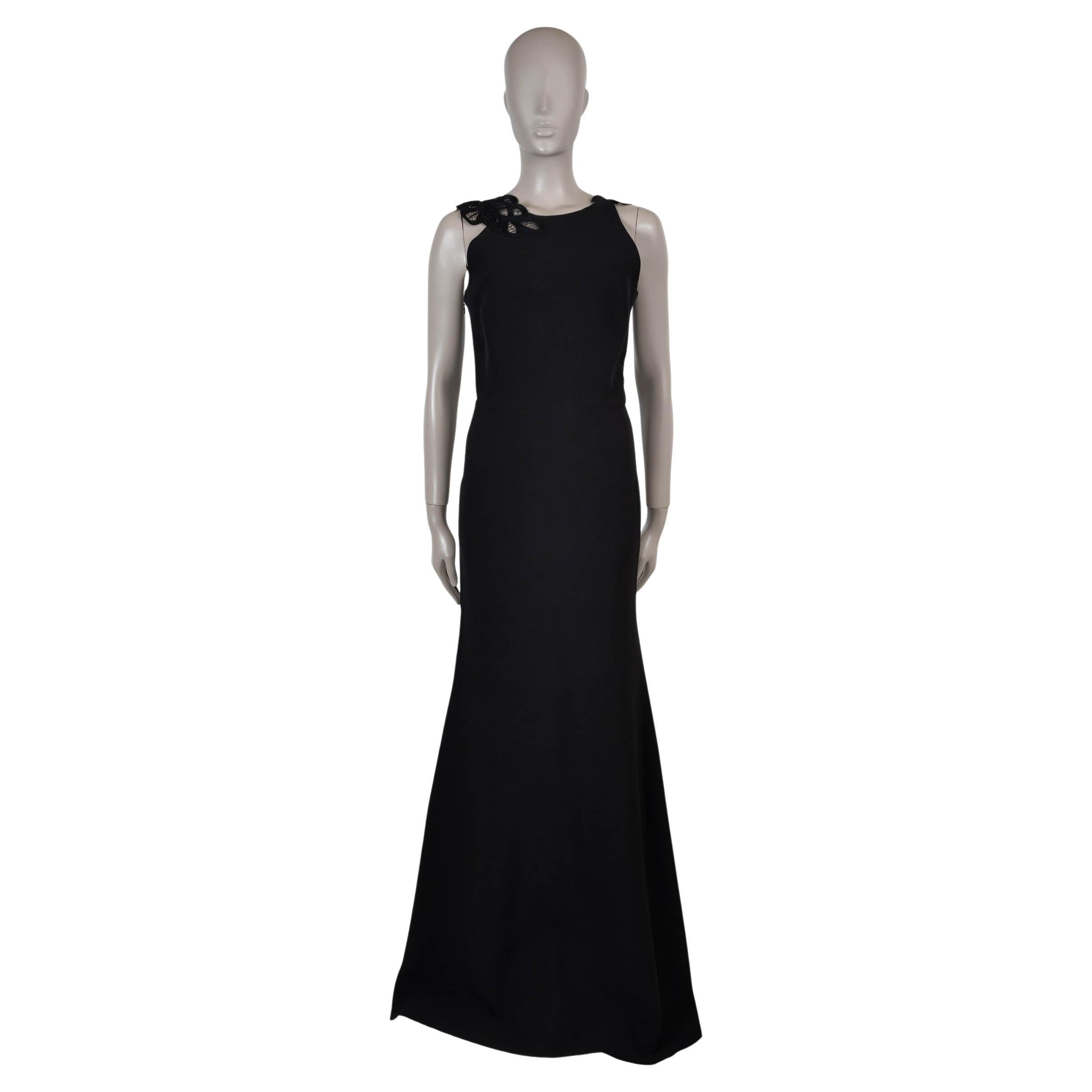 VICTORIA BECKHAM robe 10 S en soie et laine noire 2016 avec détails en dentelle en vente