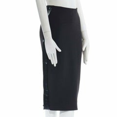 VICTORIA BECKHAM black silk wool lacquared fabric trimmed side pencil skirt 25"
