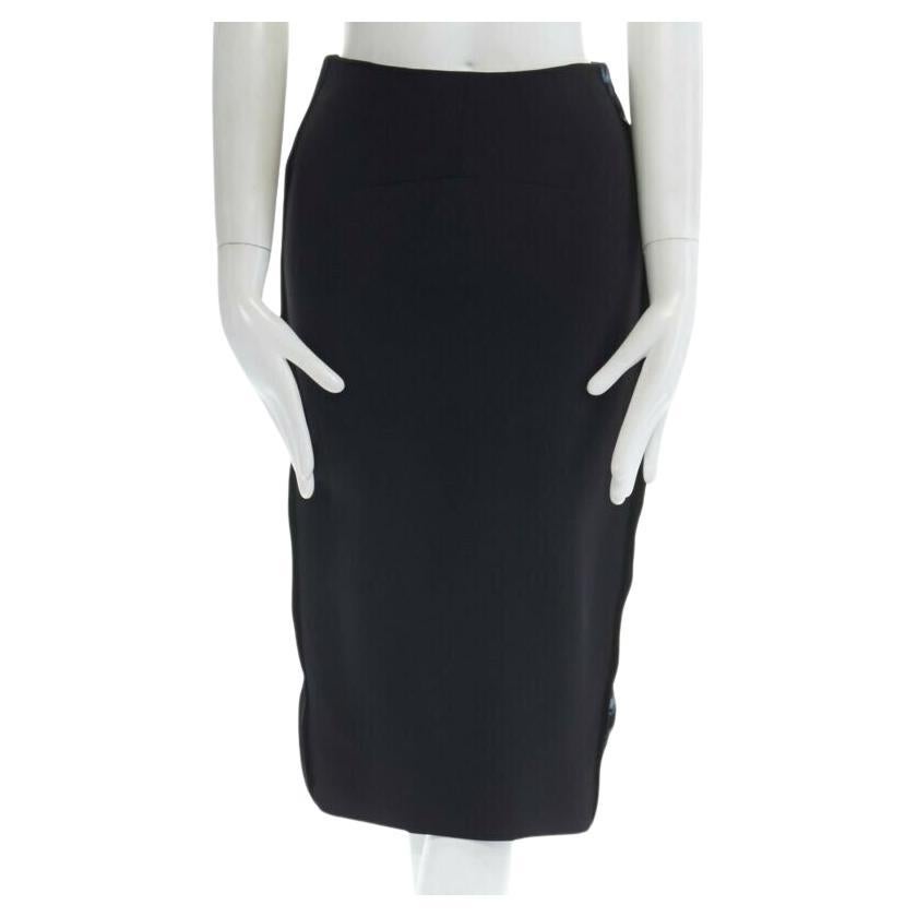 VICTORIA BECKHAM falda lápiz negra de seda y lana con ribete lateral de tejido lacado 25