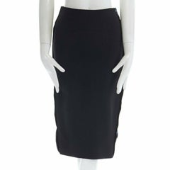VICTORIA BECKHAM black silk wool lacquared fabric trimmed side pencil skirt 25"