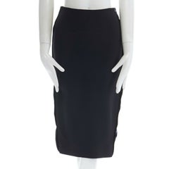 VICTORIA BECKHAM Jupe crayon laquée en laine de soie noire avec bordure latérale 25 po.