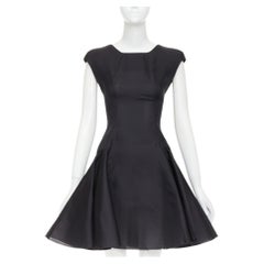 VICTORIA BECKHAM black tailored cap sleeve structured fit flare dress UK12 L