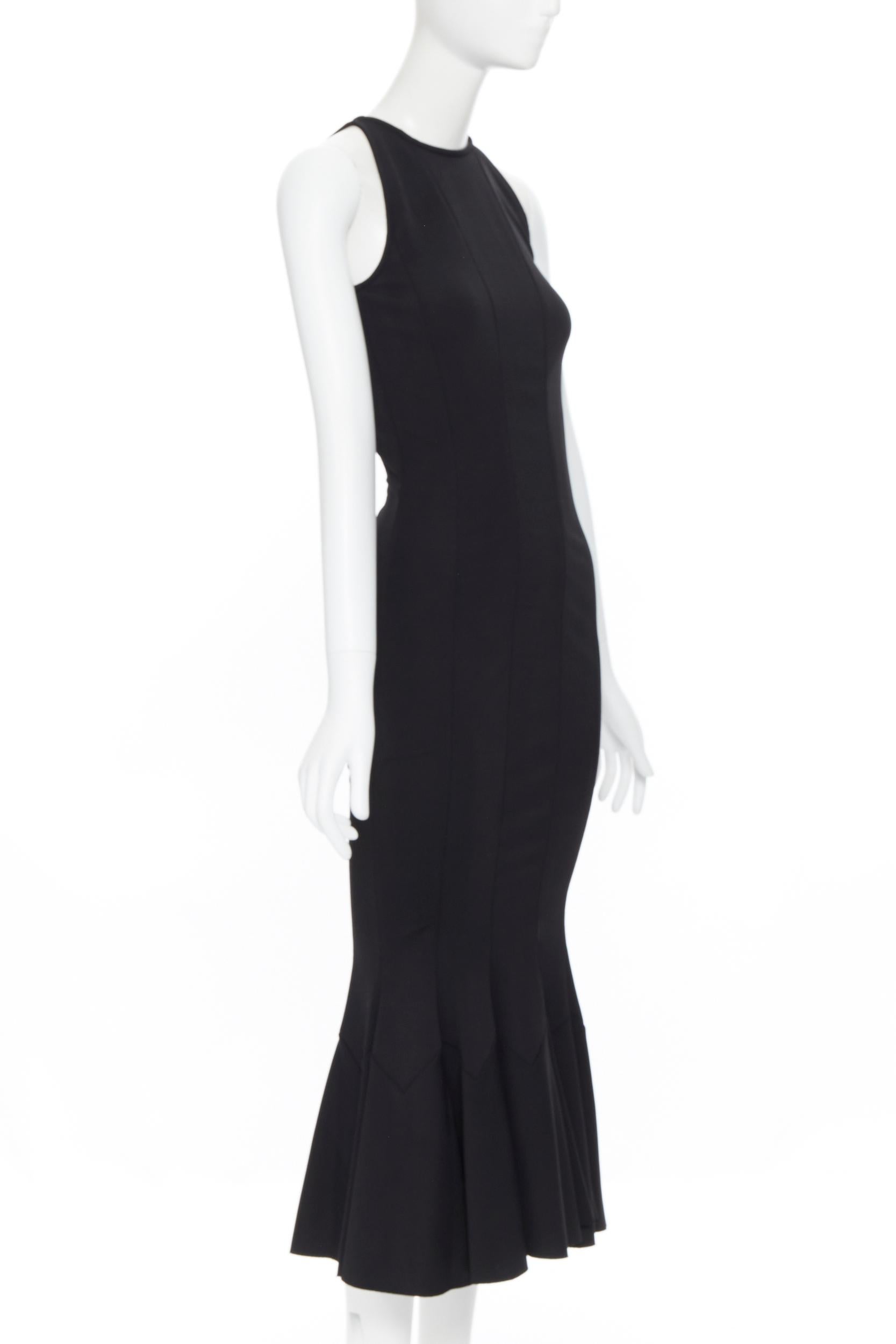 VICTORIA BECKHAM black viscose knit paneled flared hem midi cocktail dress UK6 S In Excellent Condition In Hong Kong, NT
