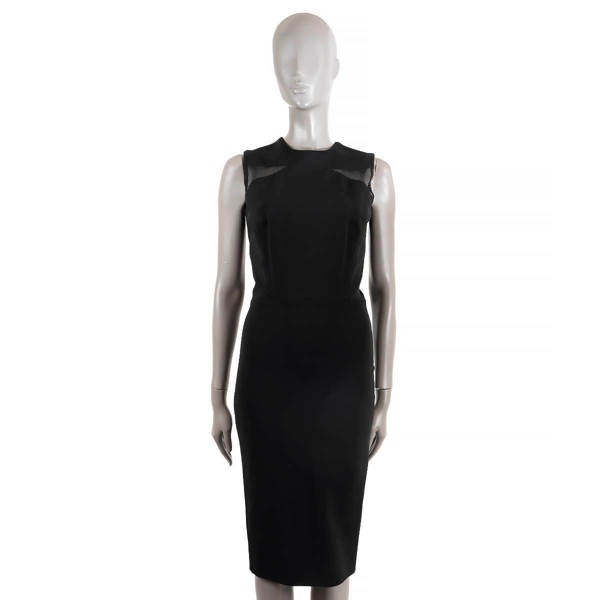 VICTORIA BECKHAM black viscose MESH PANELLED SHEATH Dress 10 S In Excellent Condition For Sale In Zürich, CH