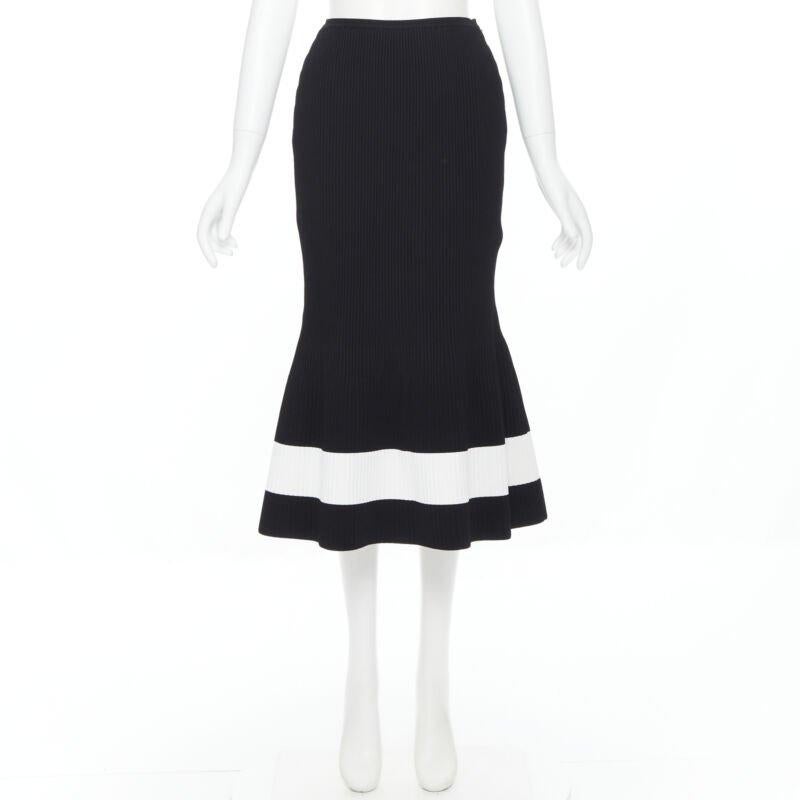Black VICTORIA BECKHAM black white colorblocked ribbed fit flare midi skirt XS For Sale