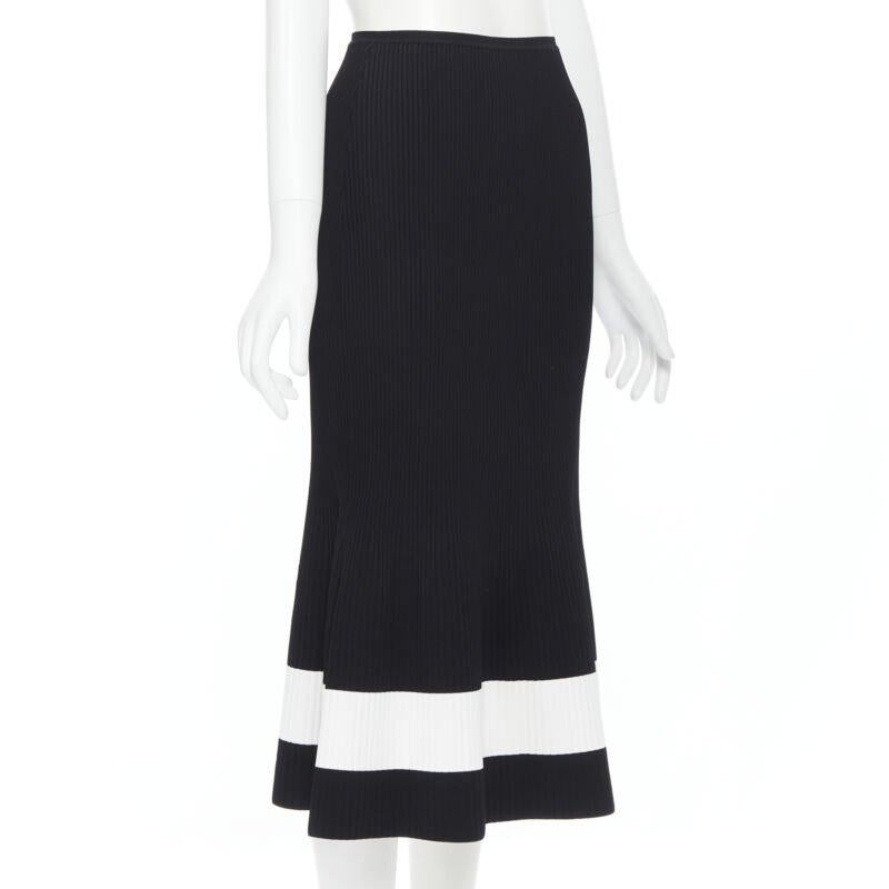 VICTORIA BECKHAM black white colorblocked ribbed fit flare midi skirt XS In Good Condition For Sale In Hong Kong, NT
