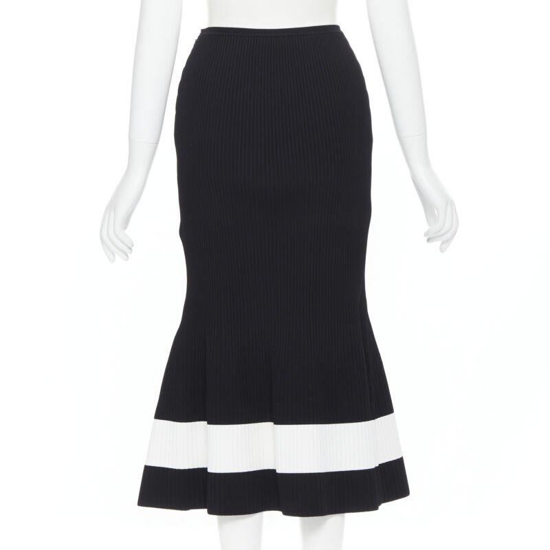 Women's VICTORIA BECKHAM black white colorblocked ribbed fit flare midi skirt XS For Sale