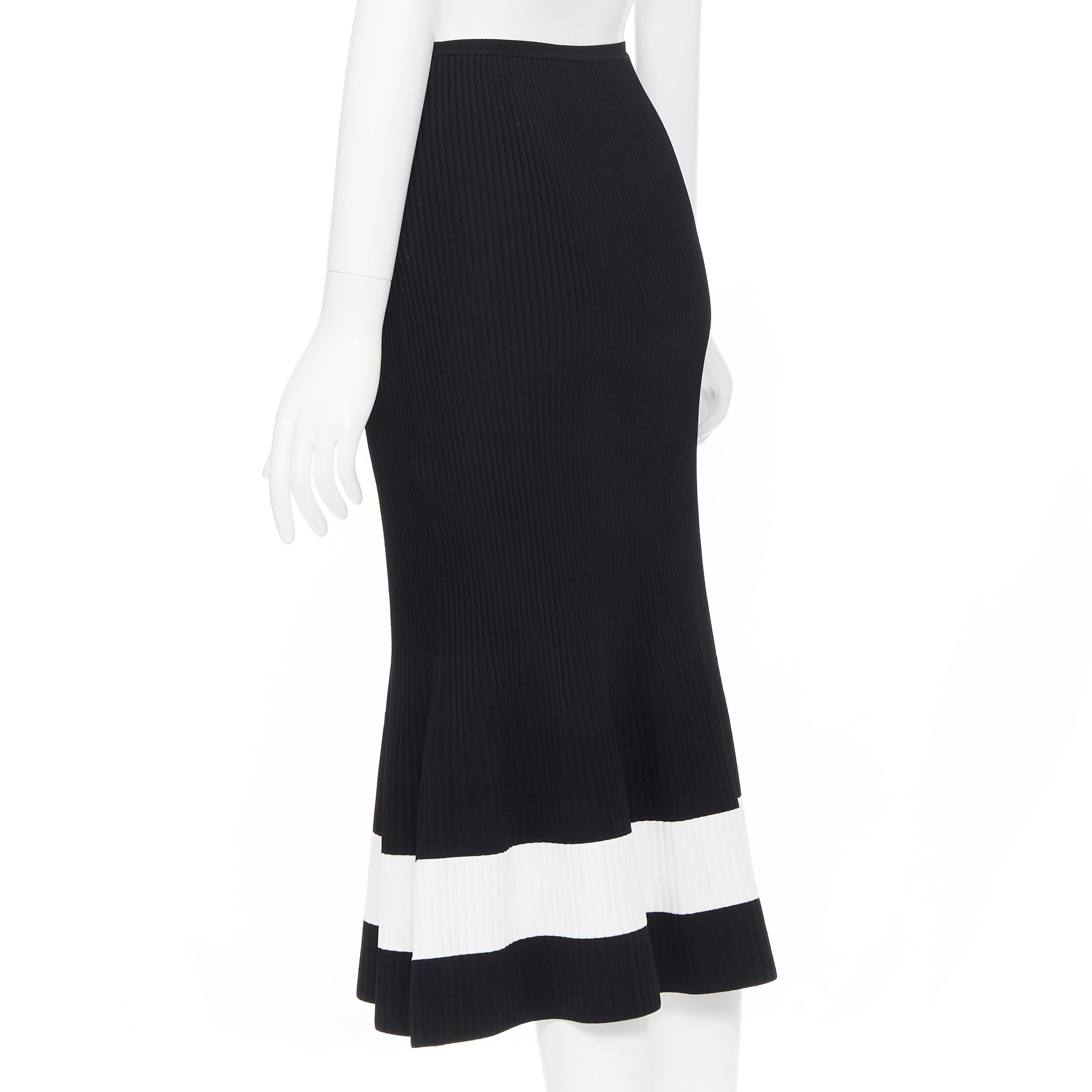 Black VICTORIA BECKHAM black white colorblocked ribbed fit flare midi skirt XS For Sale
