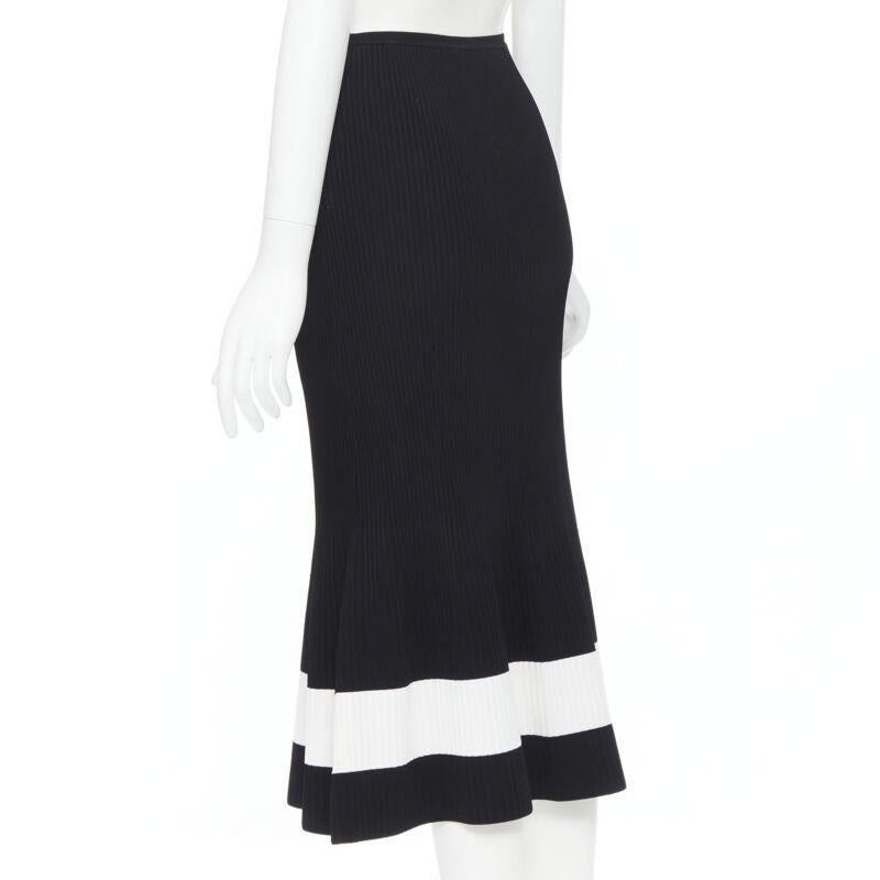 VICTORIA BECKHAM black white colorblocked ribbed fit flare midi skirt XS For Sale 1