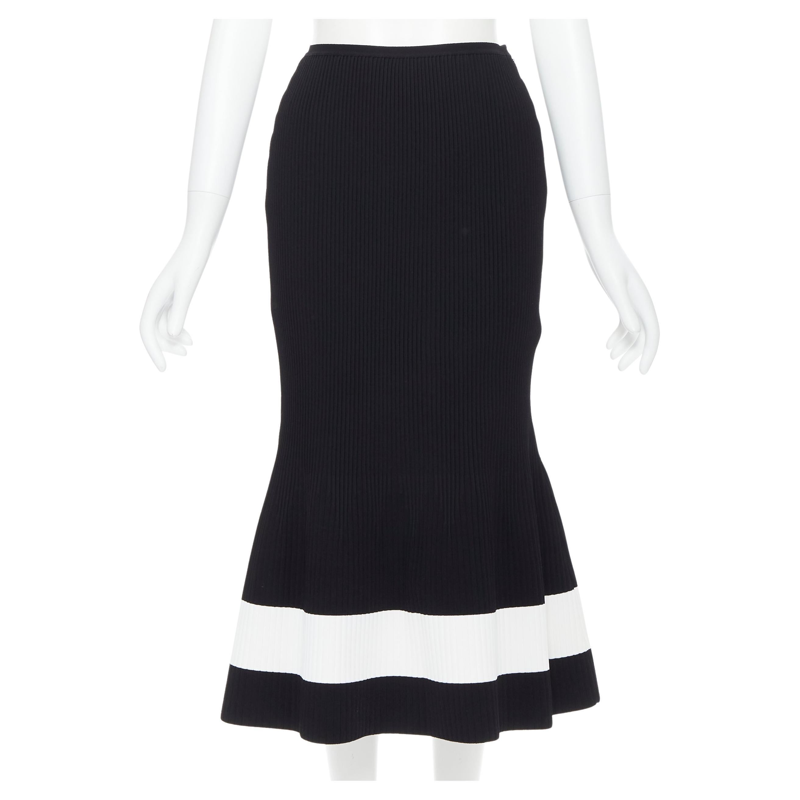 VICTORIA BECKHAM black white colorblocked ribbed fit flare midi skirt XS For Sale