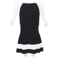 VICTORIA BECKHAM black white colorblocked ribbed fit flare midi skirt XS