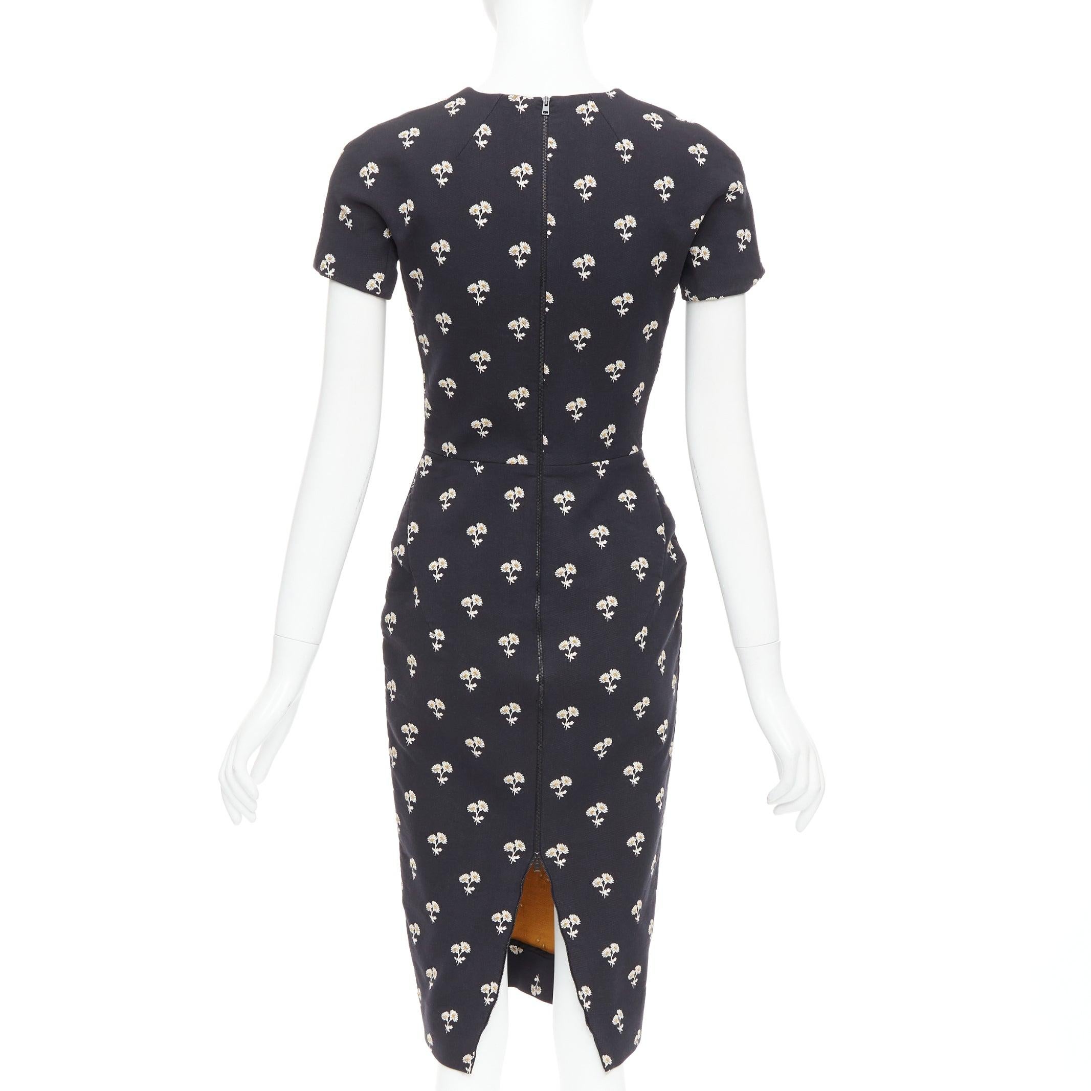 Women's VICTORIA BECKHAM black white daisy floral cotton sheath dress UK10 M