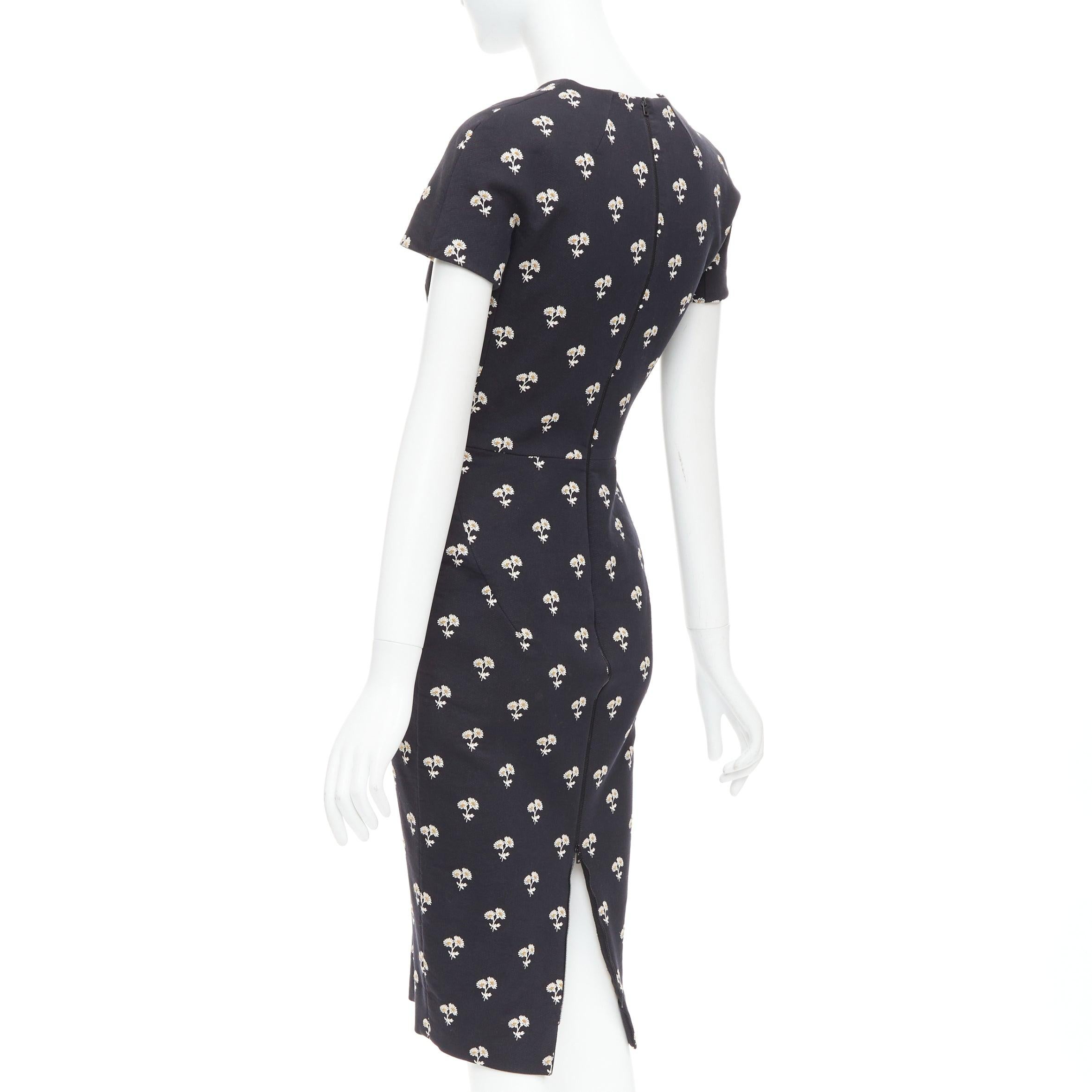 VICTORIA BECKHAM black white daisy floral cotton sheath dress UK10 M 1